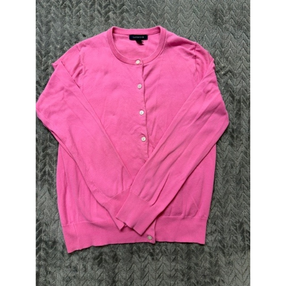 Lands End Womens Pink Button Front Crew Neck Cardigan Sweater Size S 6-8 0602
